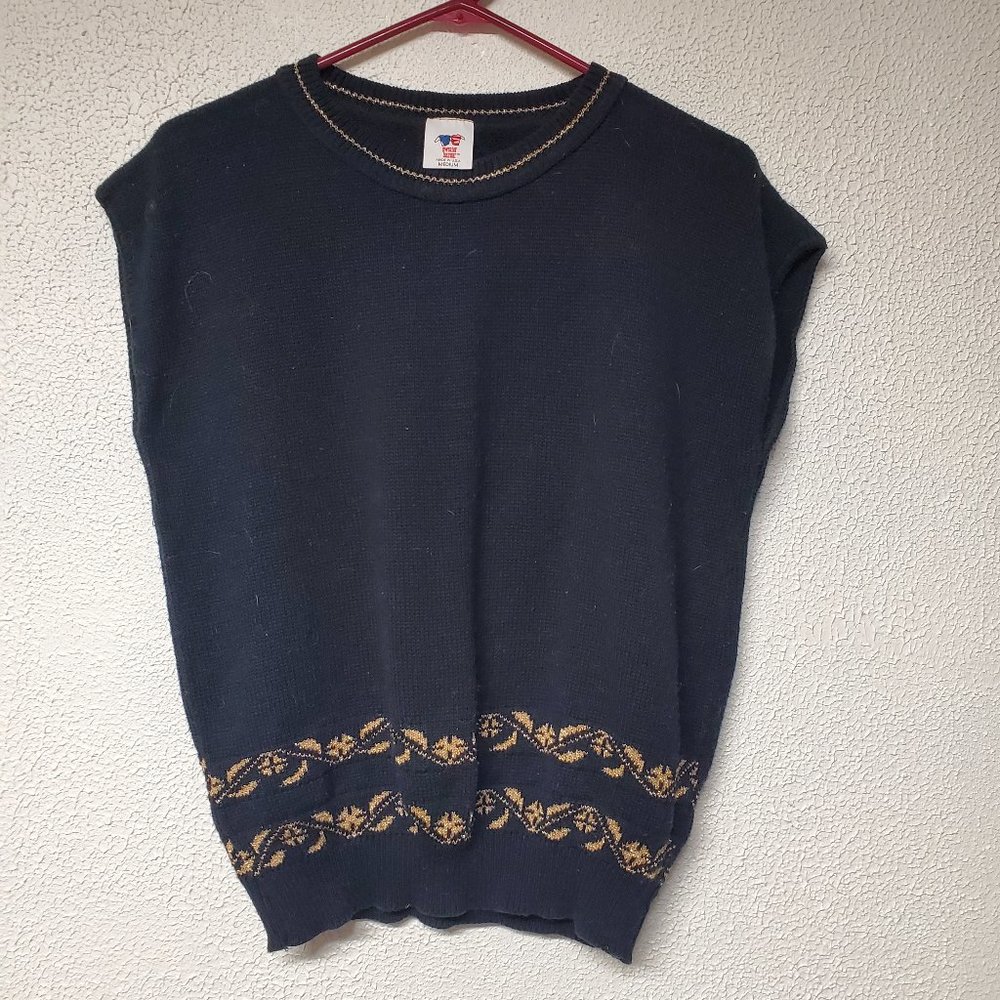 Sweater - Women - Sweater Bazaar - Black Pullover Sleeveless - Vintage - Medium